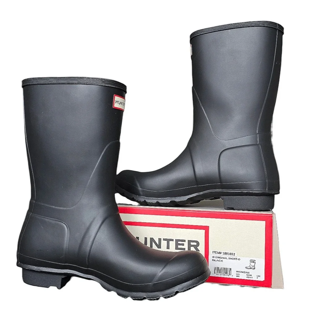 Hunter Original Short Black Matte Rain Boots‎ Womens Size 9 Waterproof